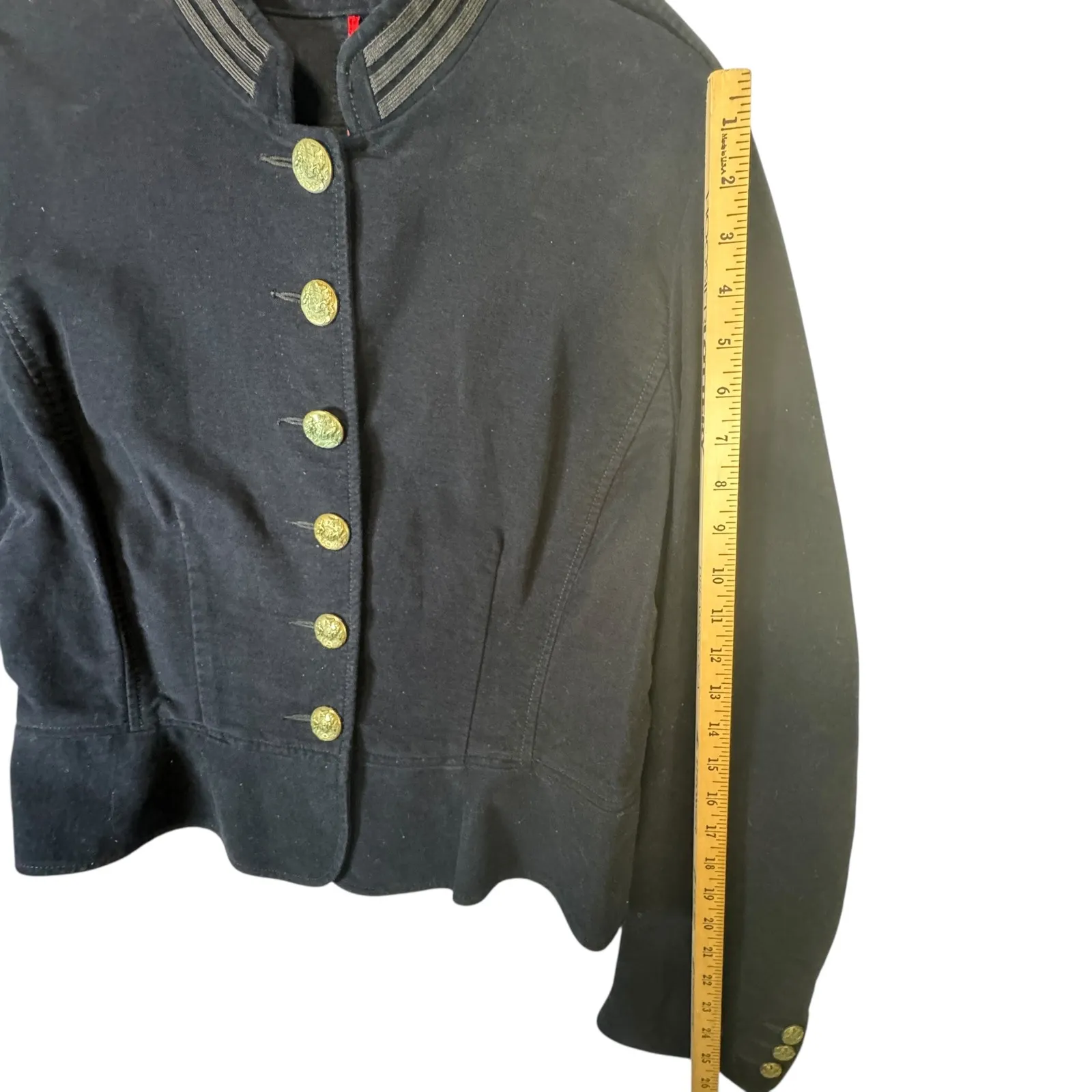 Forever 21 Womens XL Black Military Band Jacket Structured Metal Buttons Vtg - Image 10