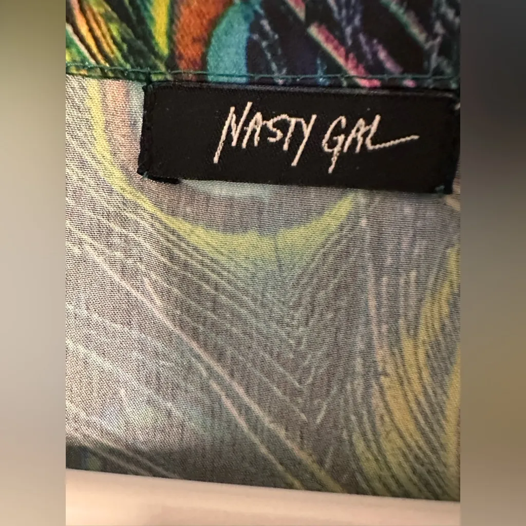 Nasty Gal Satin Peacock Feather Print PJ Top - Image 4