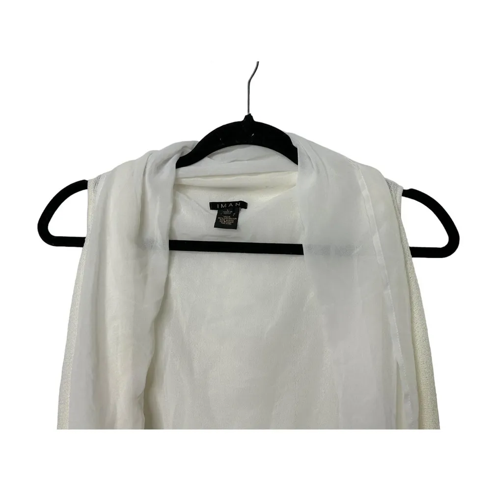 IMAN White Layered Sleeveless Open Swing Sweater Women's Large - Image 4