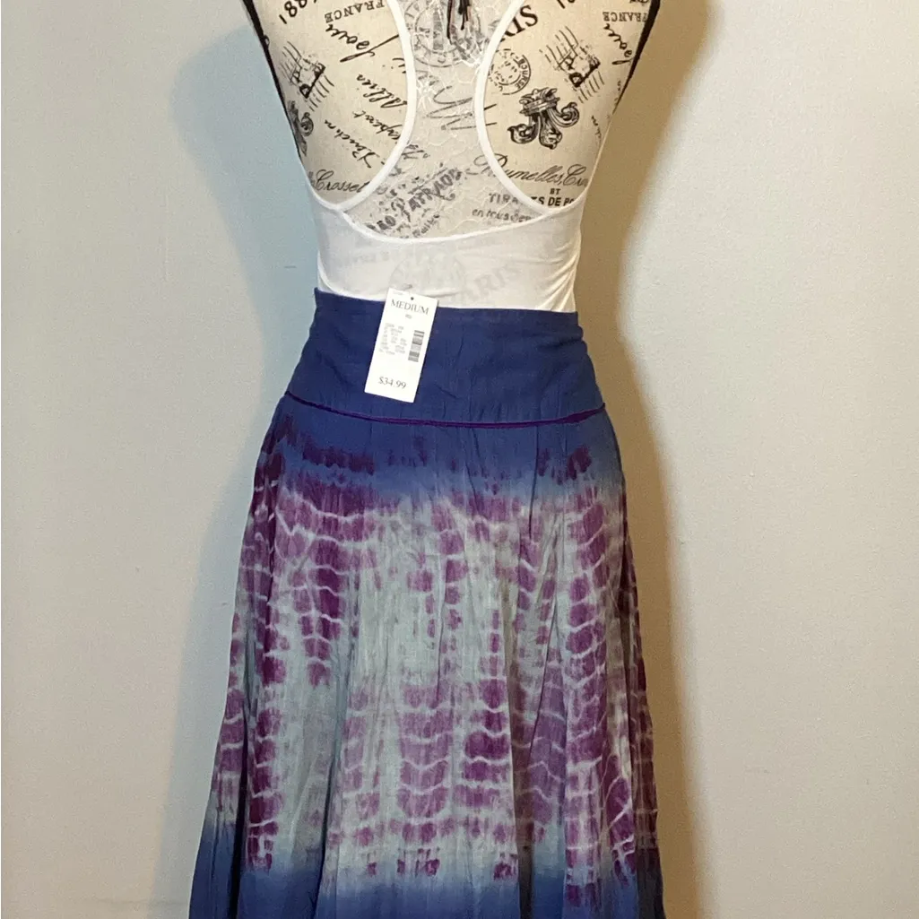 🩵NWT🩵 TIE DYE LINED FLARED BOHO PEASANT GYPSY SKIRT BY MIX NOUVEAU LADIES Sz M Purple Size M - Image 3