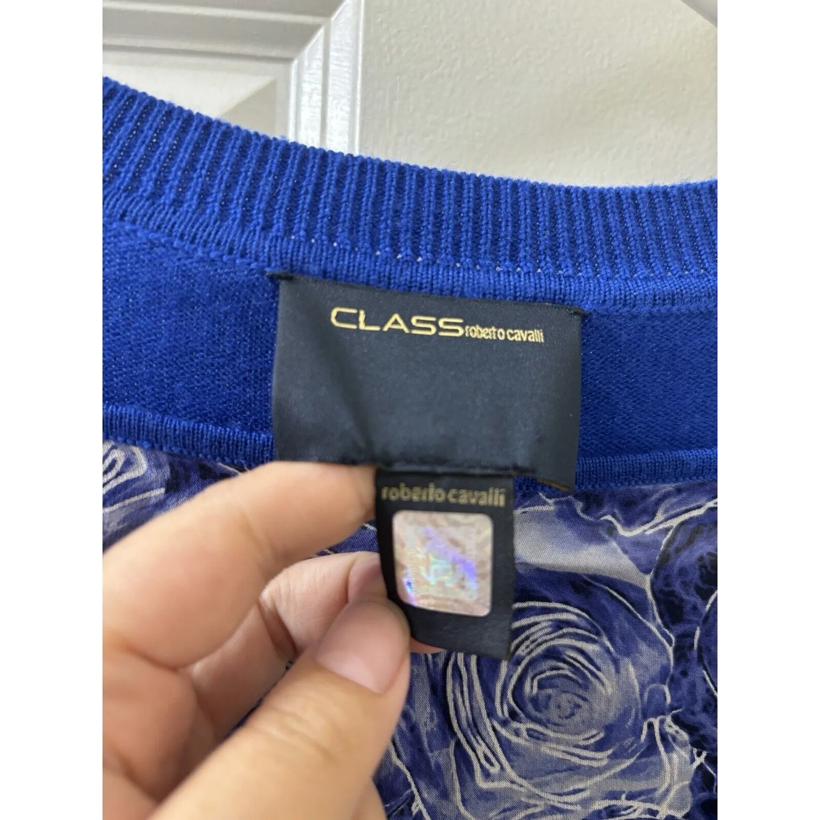 Class by Roberto Cavalli Blue Wool Silk Inset Buttoned Cardigan M Size 10 - Image 3