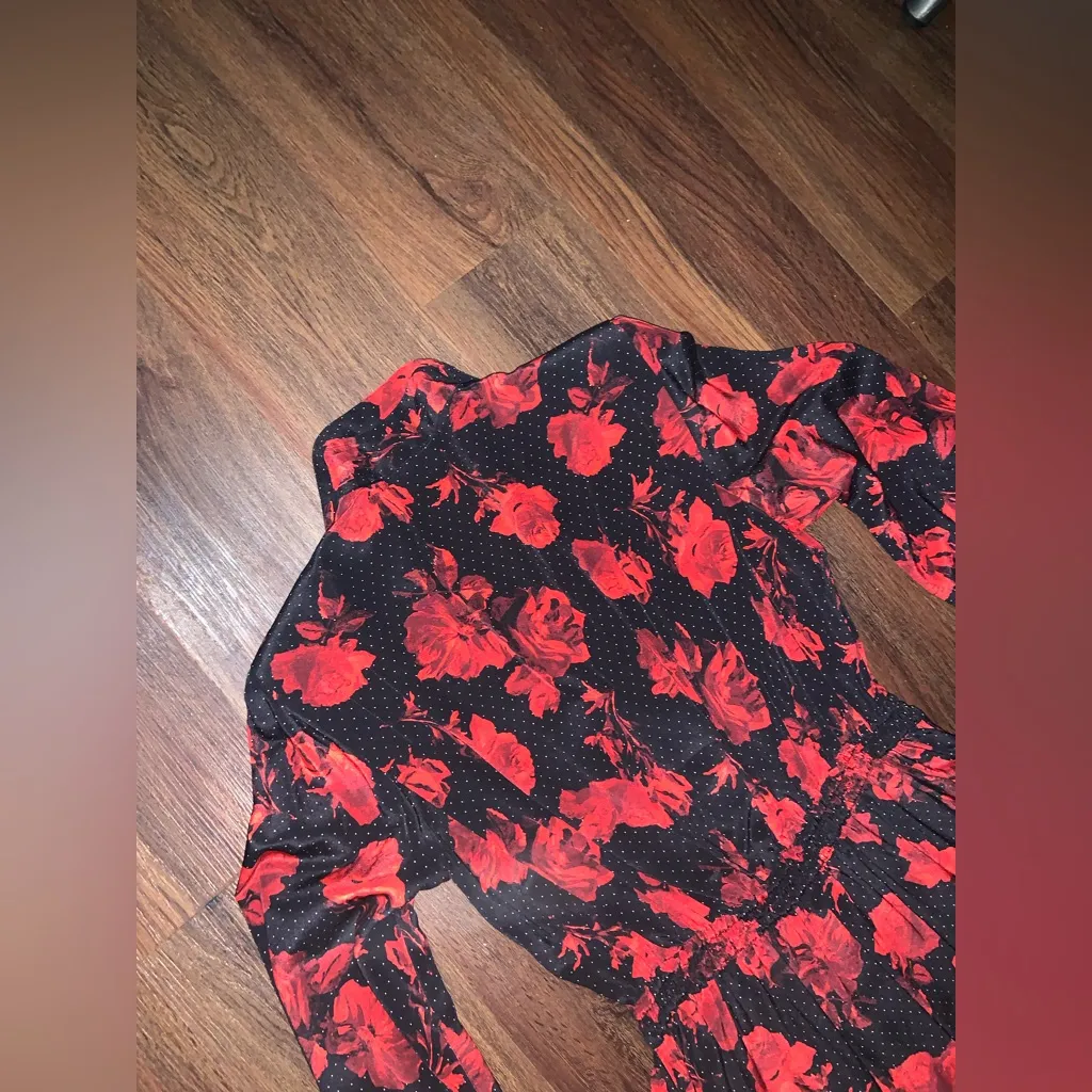 THE KOOPLES SILK SHIRT DRESS silk nwot dots & roses red designer formal $600 - Image 7