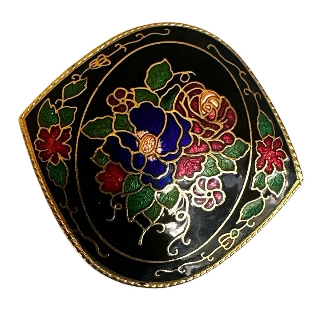 Vintage Cloisonné Floral Brooch - Image 3