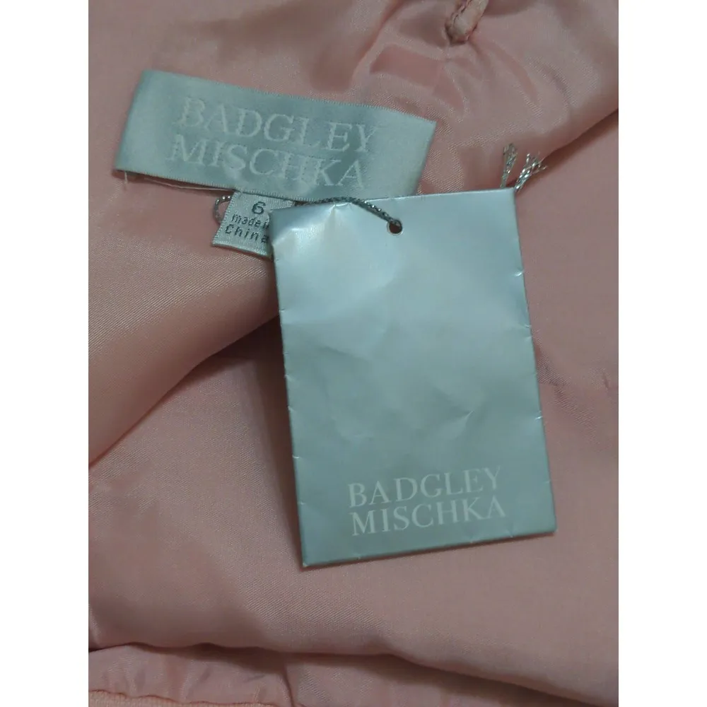 Badgley Mischka Womens Fit & Flare Dress Pink Ruched Midi Spaghetti Strap Silk 6 - Image 11