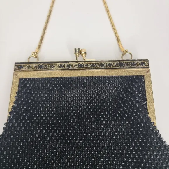 Vintage Black With Gold-Tone Hardware Seed Bead Evening‎ Bag - Image 7