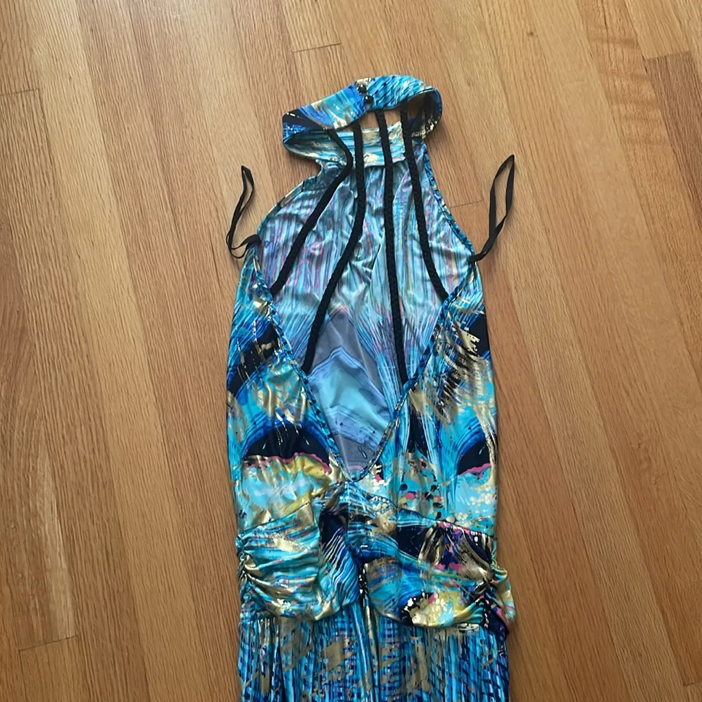 Va Va Voom Jeans Vibrant Halter Jumpsuit Size Small Blue - Image 2