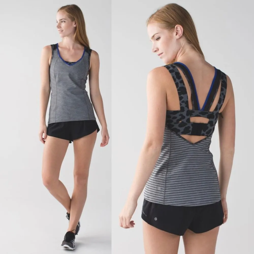 Lululemon Super Sport Tank Gray Black Blue Size 6 Luxtreme Built In‎ Sports Bra - Image 2