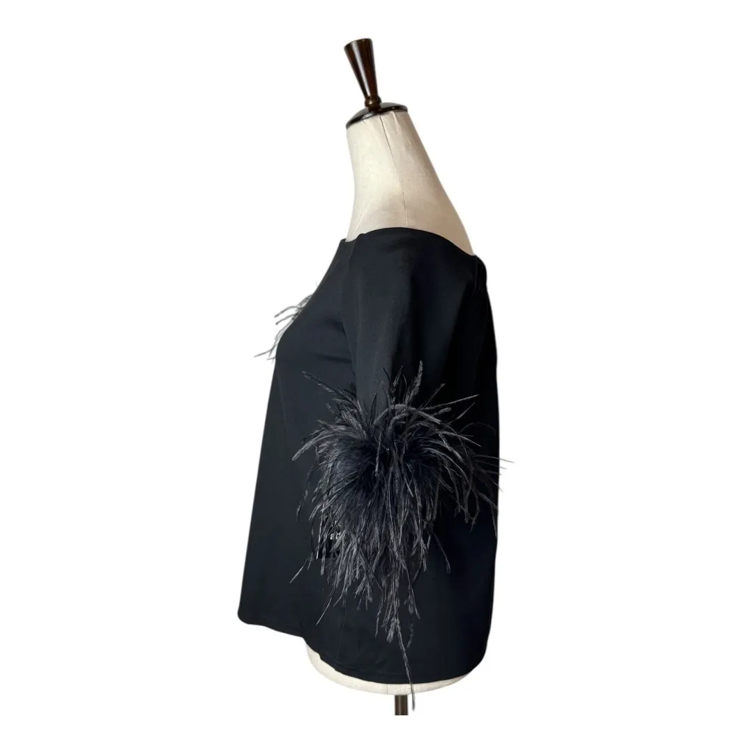 Tuckernuck Shirt Women XS Black Feather Miranda Off The Shoulder Blouse NWT - Image 5