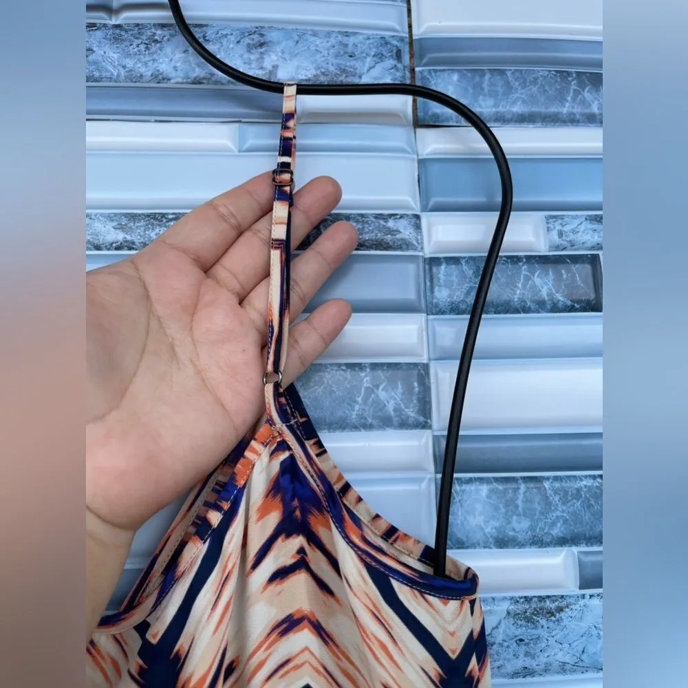 Parker Silk Romper Zig Zag Chevron Orange Blue Size Extra Small V Neck - Image 6