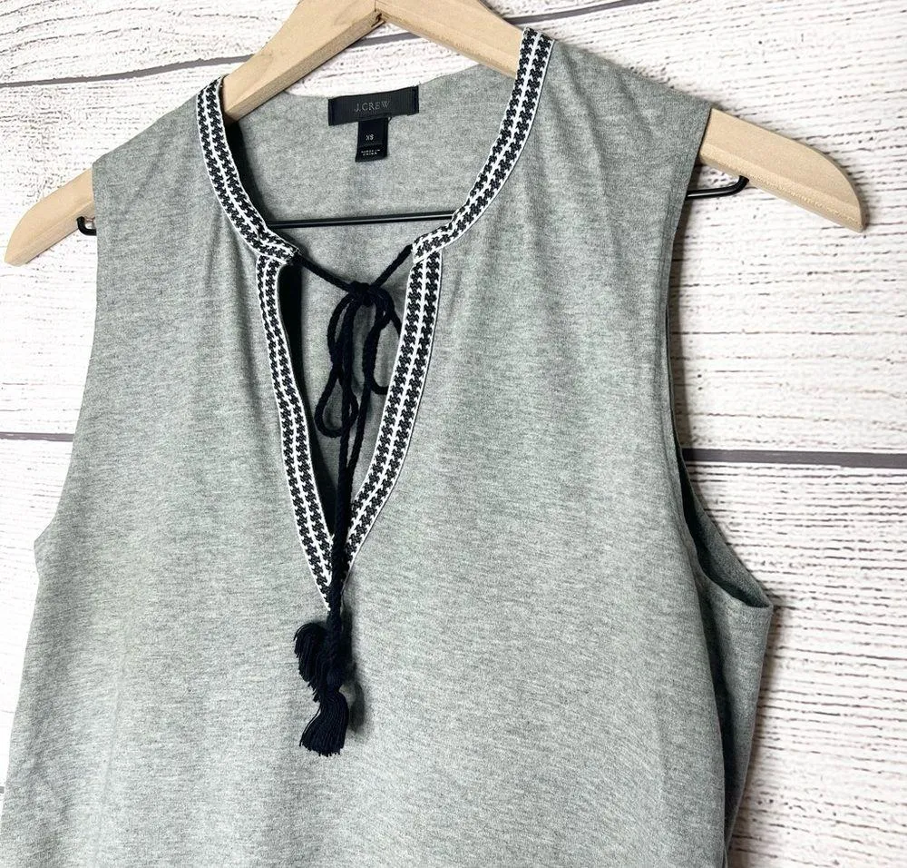 J Crew Gray Embroidered Trim Tassel Tie Neck Sleeveless Top Size XS - Image 2