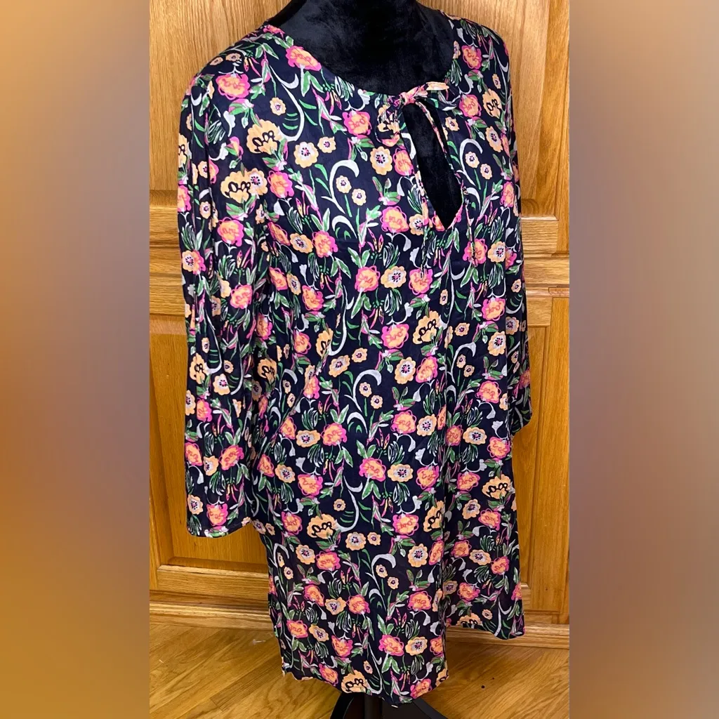 Flora by rockflowerpaper Cotton Beach Shirt Tunic Cover Up‎ Navy Blue Size Small - Image 3