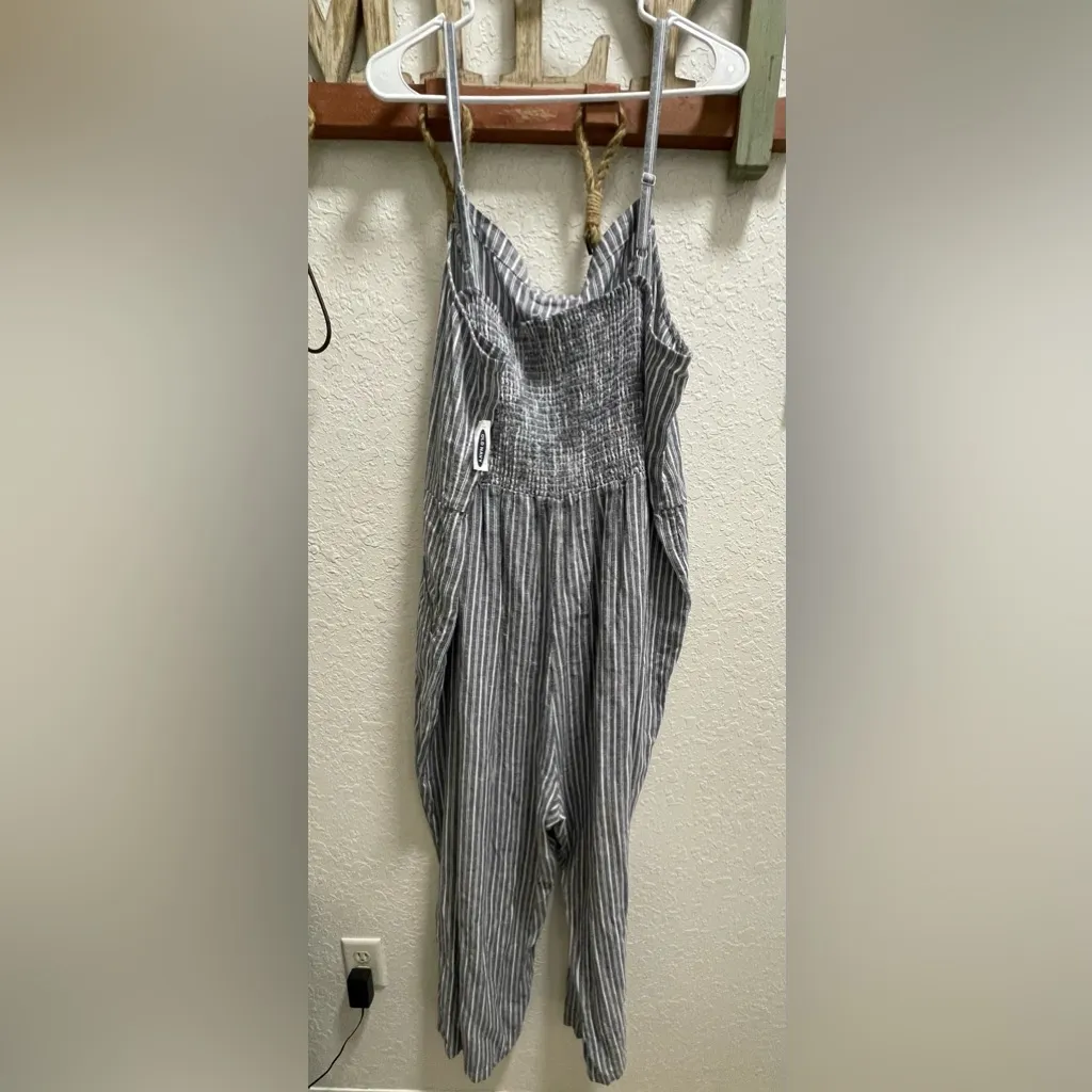 Old Navy Blue Stripe Linen Pantsuit Womens NWT - Image 2