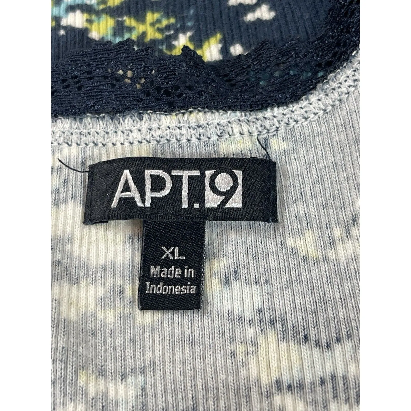 Y2K 90s Ribbed Lace Trim Lettuc Hem Tank Top APT 9 Blue Floral VTG XL - Image 5