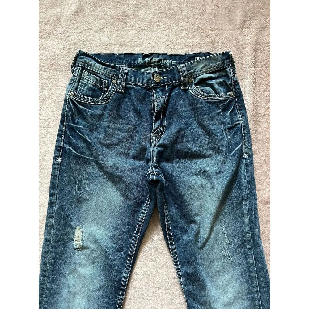 B Tuff Torque Western Barbed Wire Distressed Blue Denim Jeans Women's Size 14 - Image 2