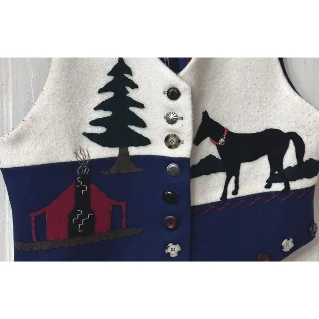 LUCIA LUKKEN BROOMSKIRTS WOOL NOVELTY HORSE VEST SIZE L Blue Size L - Image 2