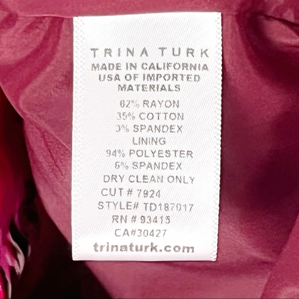 TRINA TURK Splendid Burgundy Floral Print Trumpet Bell Sleeves Lined Dress 0 - Image 4