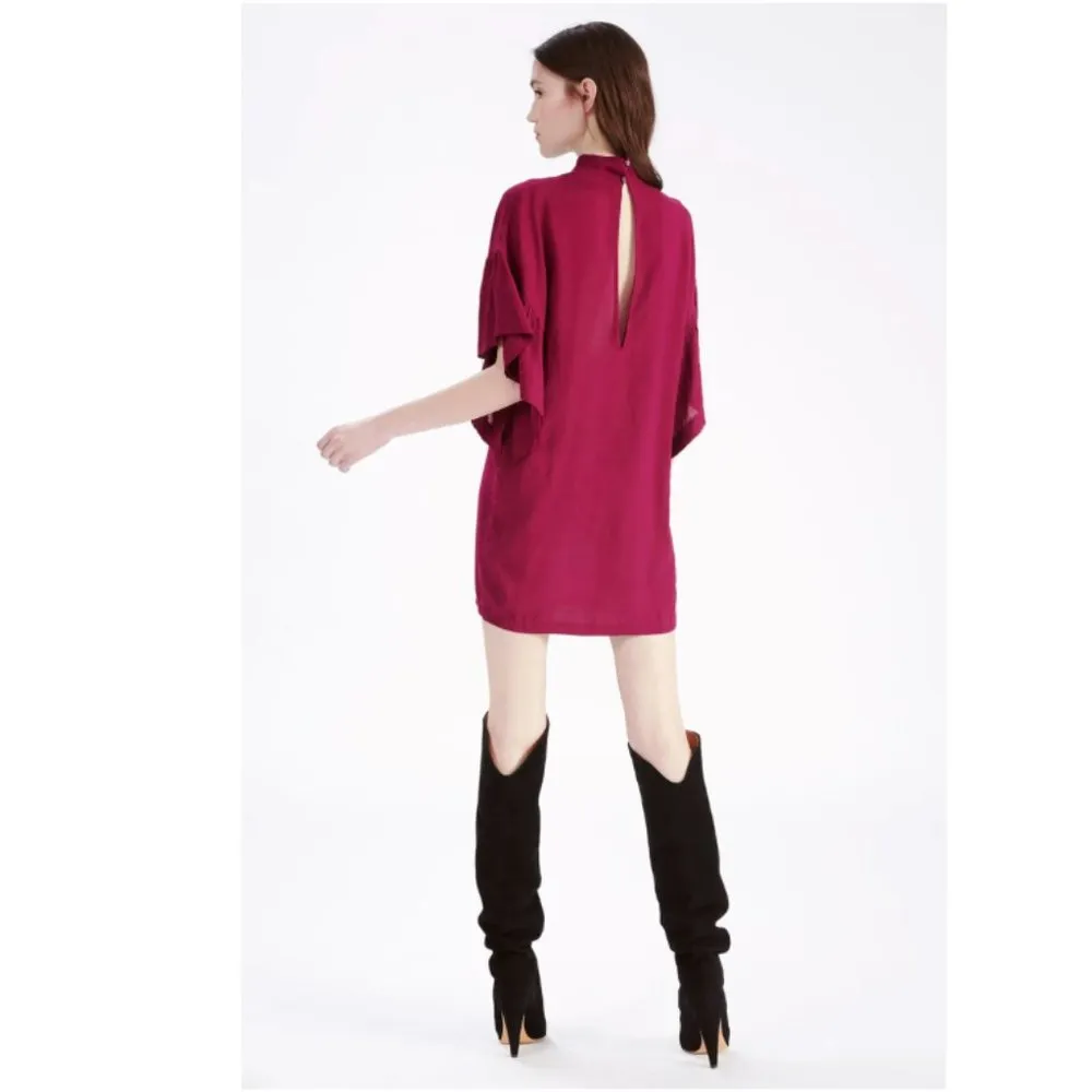 IRO Theifya Shift Dress 8 40 Split Ruffle Sleeve Mock Neck Fuchsia Luxury Party - Image 12