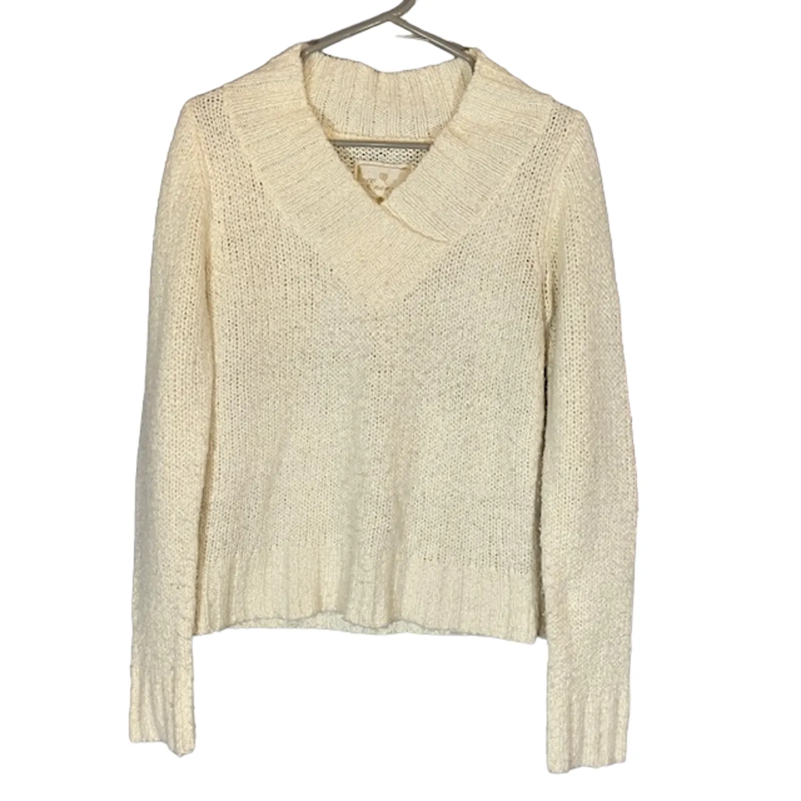 Energie Women’s Cream V-Neck Knit Pullover Sweater Size Medium - Image 7