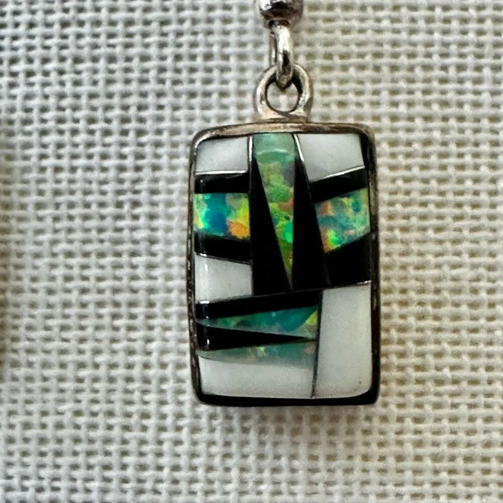 Sterling silver multi stone Inlay Earrings - Image 9