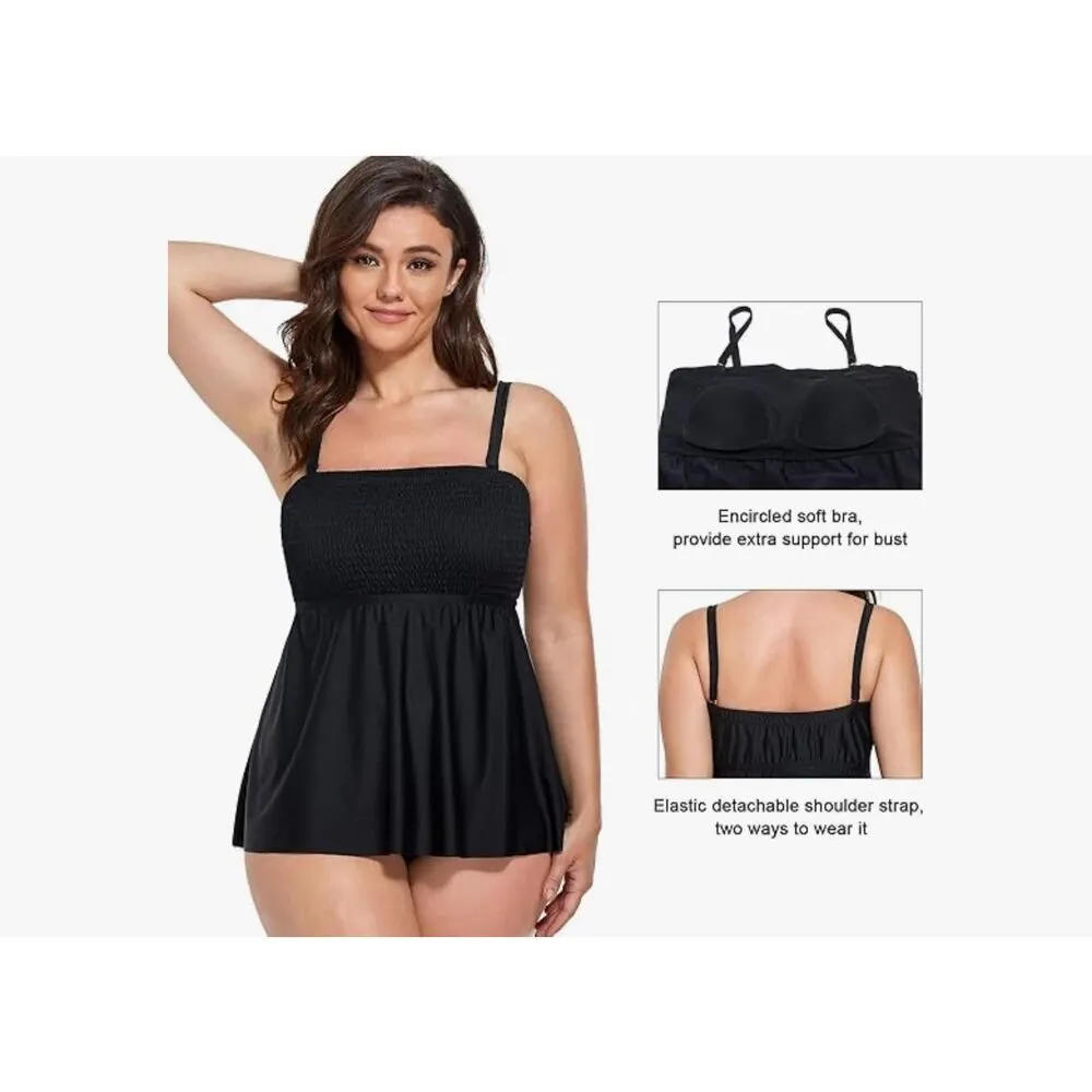 NEW~ Plus Size Tankini Swimwear Bathing Suit Tank Top 14 TOP ONLY Black - Image 7