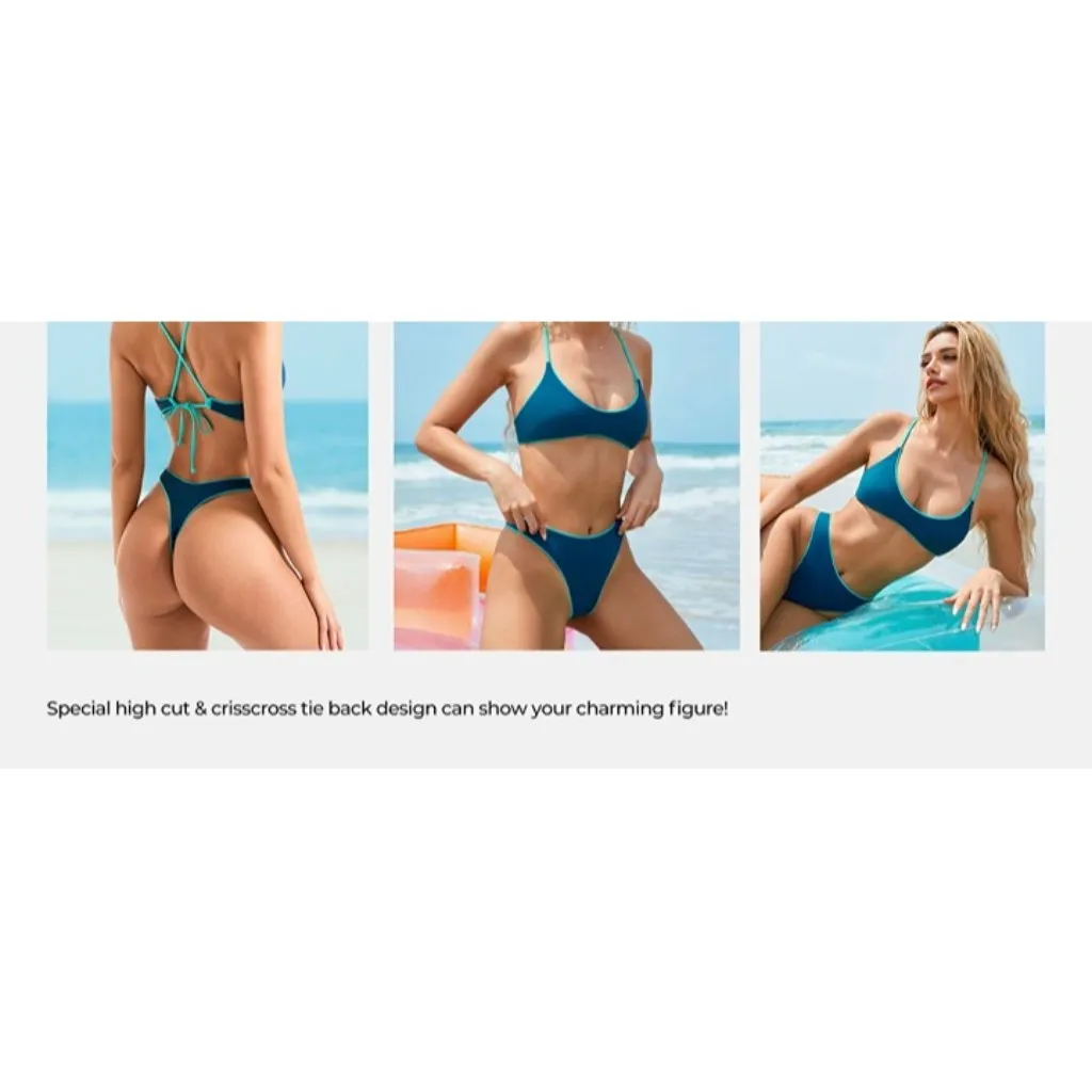 Women MEDIUM High Waist Cherry Thong Bikini Reversible String 2 Piece Swimsuit Red - Image 7