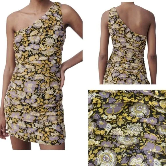 NEW Zara Floral Ruched One Shoulder Mini Dress Cocktail Party Size Small NWT - Image 2