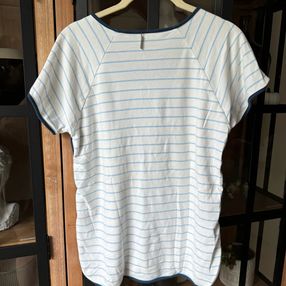 LAKE Pajamas pima cotton top tee short sleeve navy stripes marine light blue Size M - Image 4