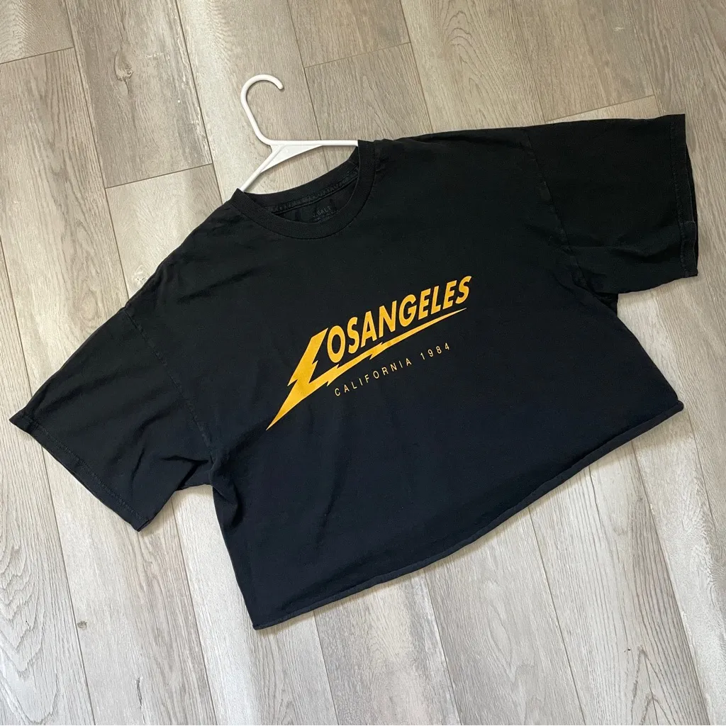 Brandy Melville Tshirt los angeles oversized crop womens Black one size - Image 1