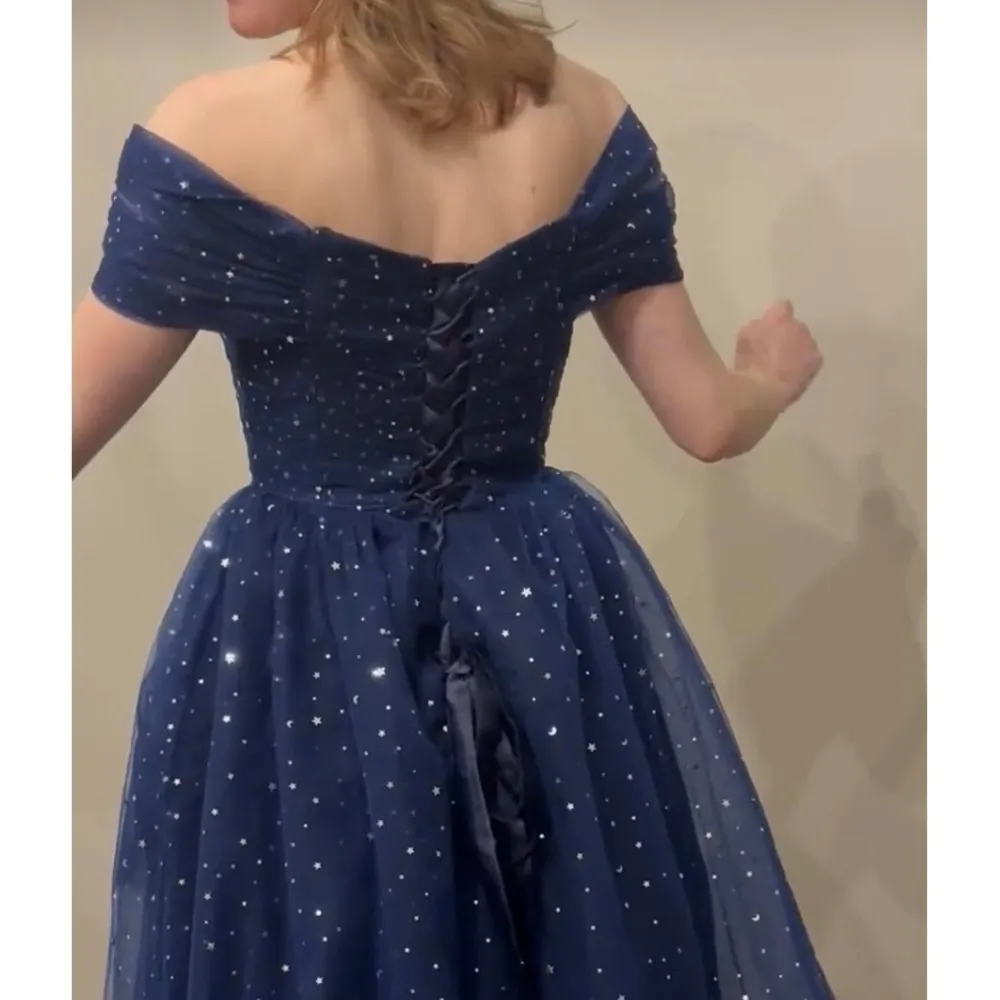 Sparkly Tulle Prom Dress Blue Off Shoulder Pleated Formal Party Gown 18 Plus NWT Size 18W - Image 3