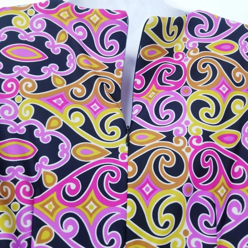 Jude Connally Geometric Abstract Multi Colored Psychedelic Sheath Dress Funky Pink Size XS - Image 5