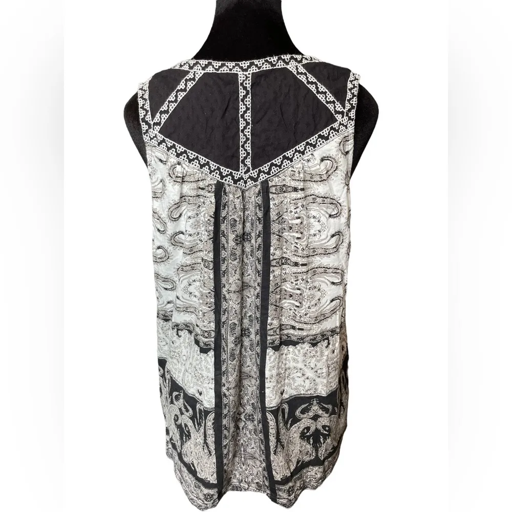 Lucky Brand Black White Hippie Boho Eclectic Embroidered Paisley Corset Tank Top - Image 5