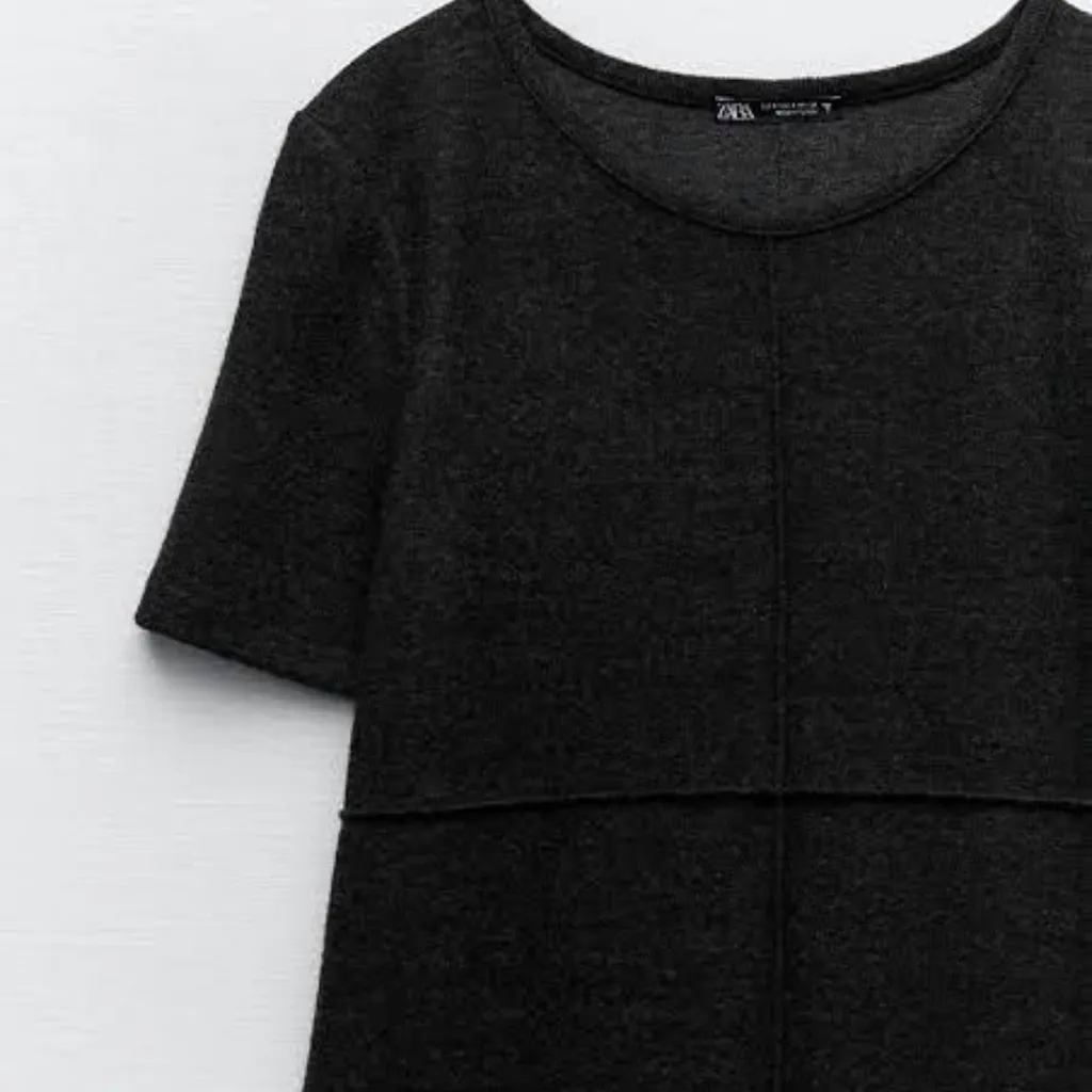 ZARA Dark Gray Short Sleeve Crewneck Cotton Blend Soft Mini Dress‎ Size Small - Image 4
