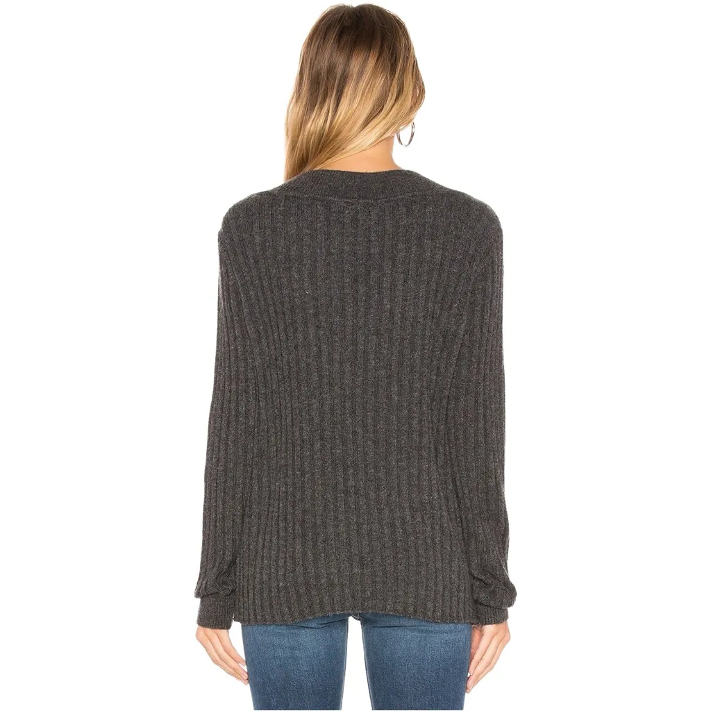 REVOLVE / Tularosa Oversized Charcoal Gray Ribbed Cuffed V-Neck Sweater Top - Image 3