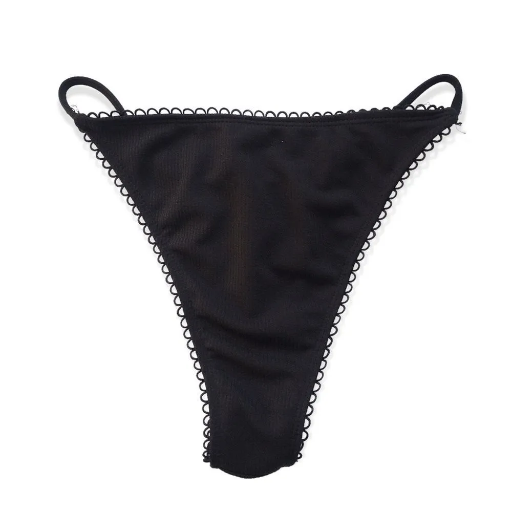 🔃Black Ribbed Scallop Trim High Cut Bikini Swimsuit Bottom Size M - Image 2