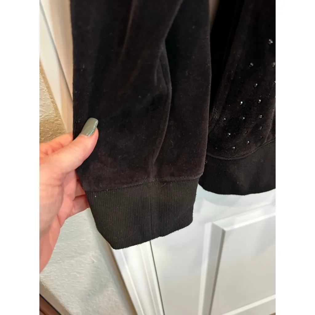 Women's Laura Ashley Black Velour Rhinestone Full Zip Jacket L - Image 4