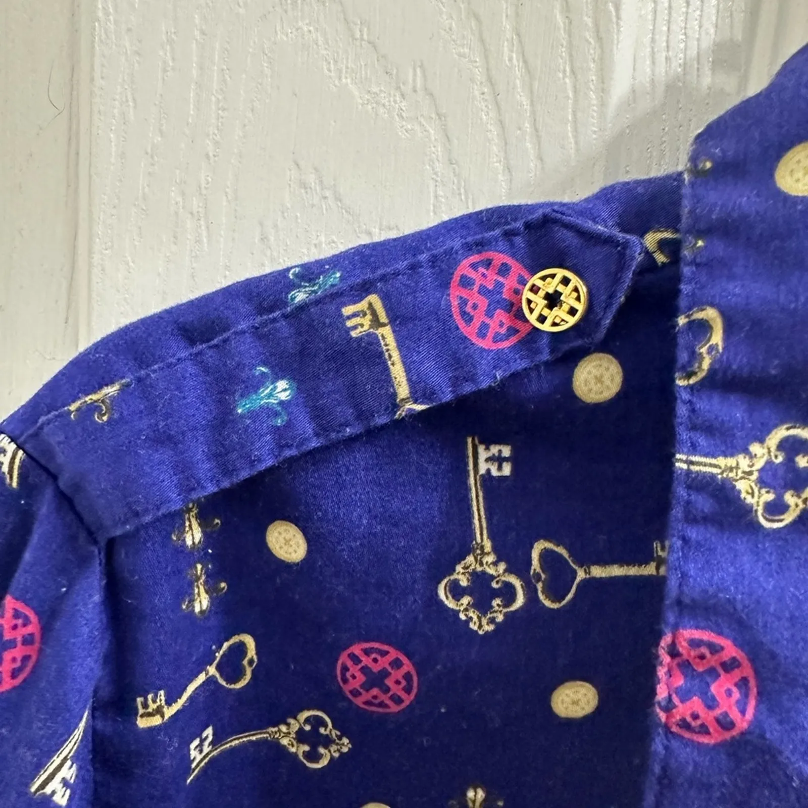 Jaclyn Smith Purple Key Pattern Long-sleeve Button Up XL 80's 90's Style - Image 4