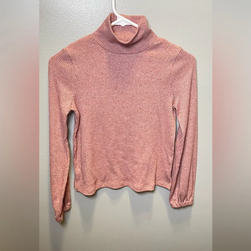 Madewell Heathered Bubble Sleeve Swing Turtleneck Sweater Mauve Pink‎ Size XS - Image 2