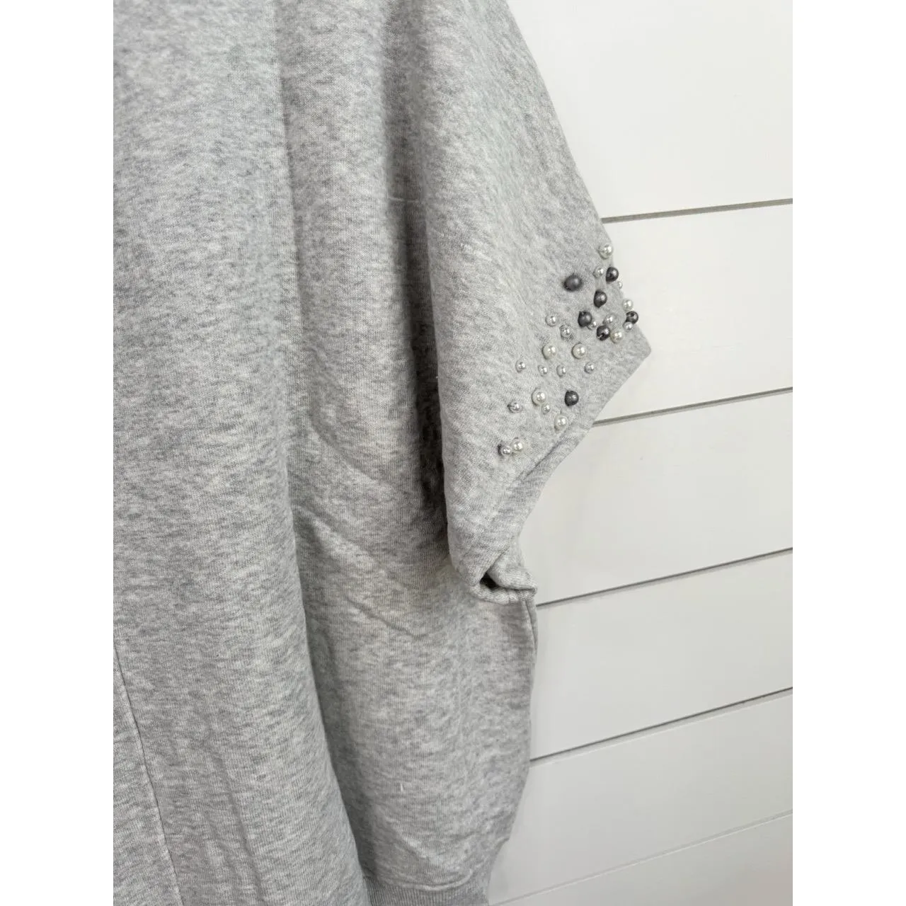 Catherine Malandrino Size S Grey Heather Pearl Studded Short Sleeve Sweatshirt - Image 9