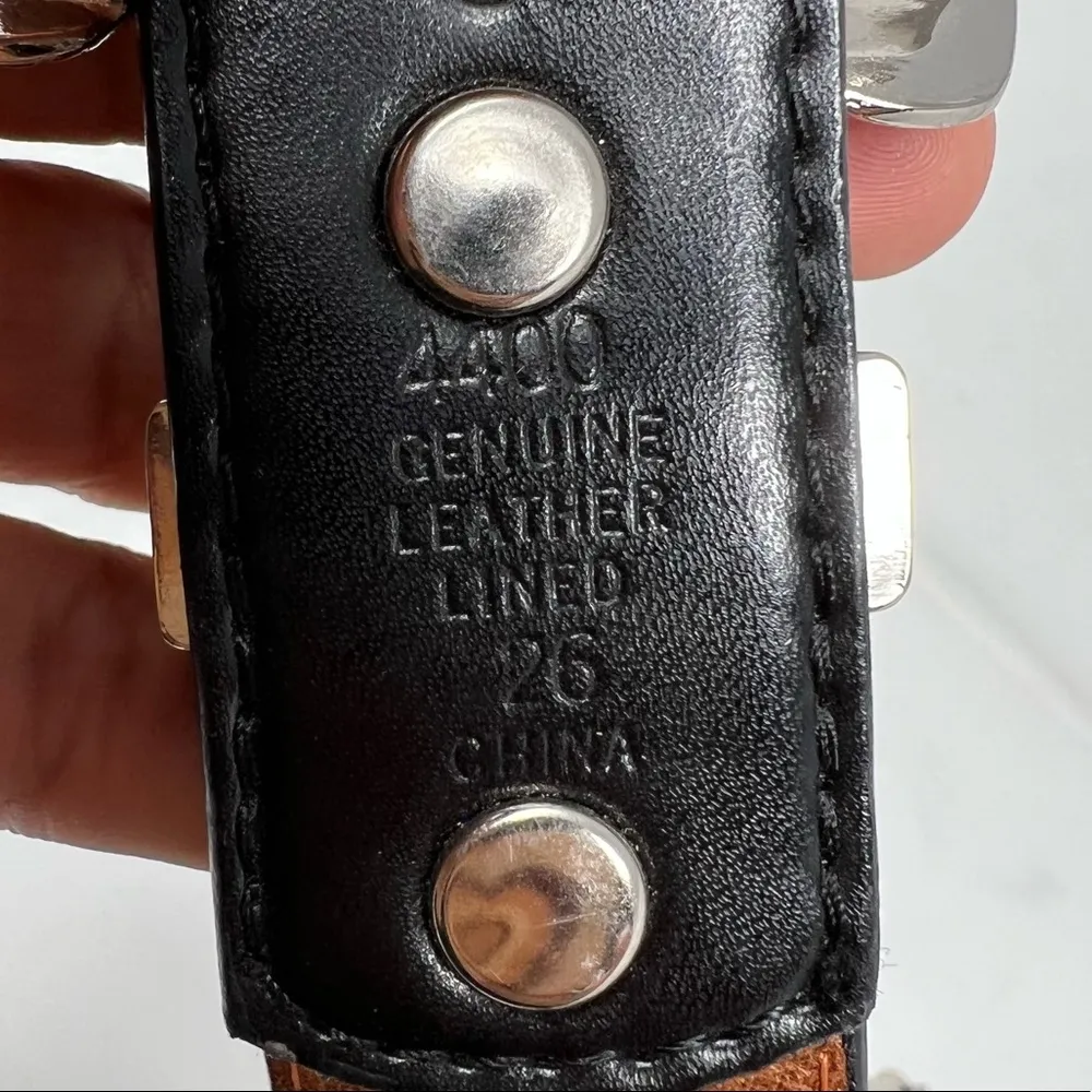 3D Leather Rhinestone Studded Belt Black Size 26 - Image 5