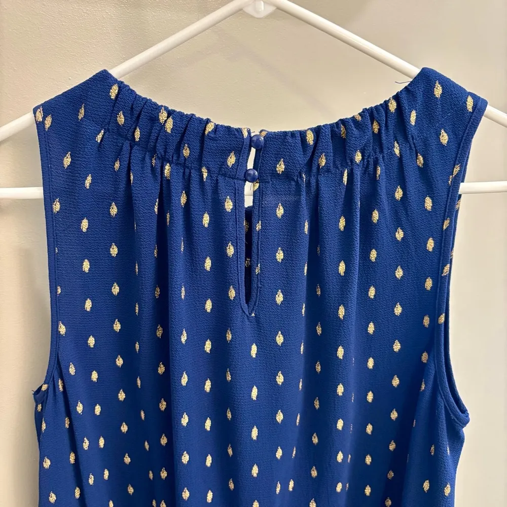 Juicy Couture Women's Navy Blue and Gold Sleeveless Dress Size Large Lightweight - Image 5