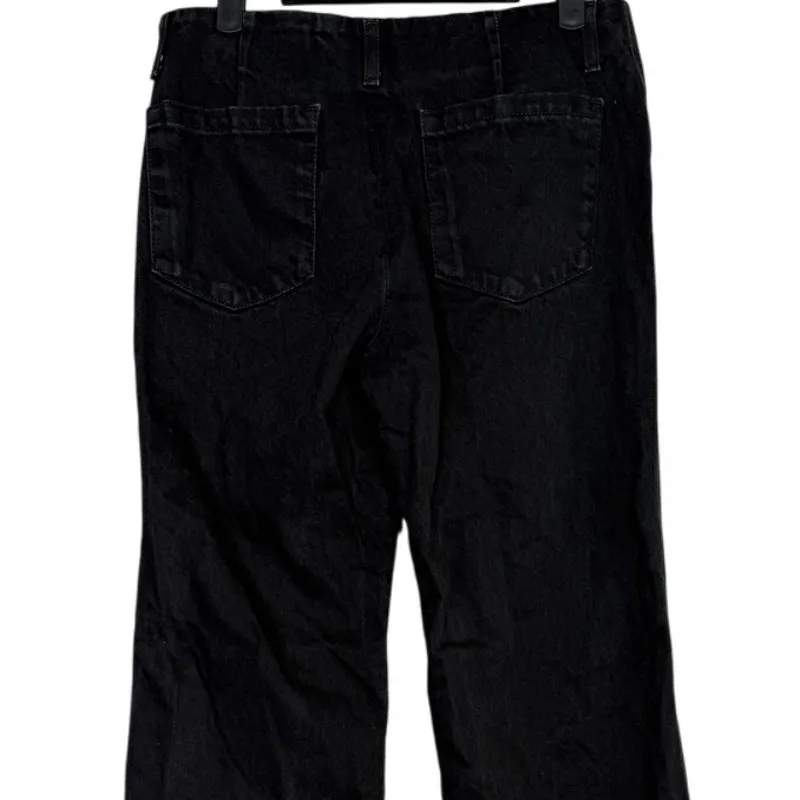 ZARA Mid Rise Wide Flare Leg Full Length Boot Cut Jean 100% Cotton 4 Black #4117 - Image 5