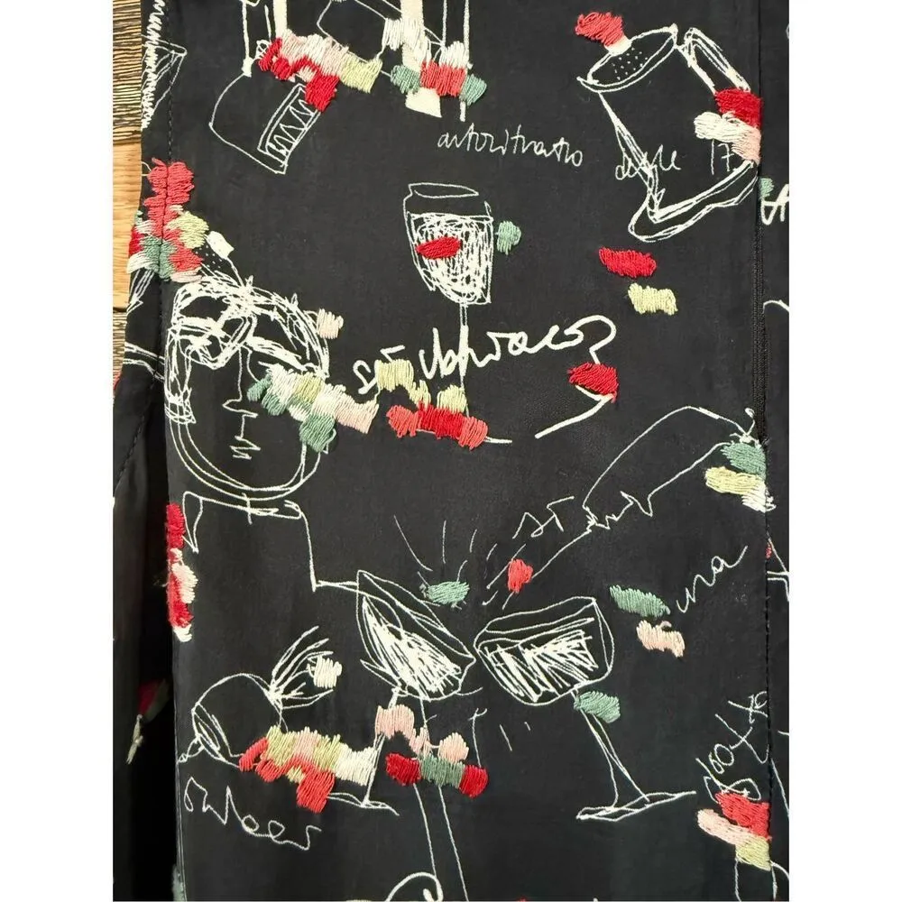 Miao Ran Printed & Embroidered Dress in Black fit XS/S - Image 13