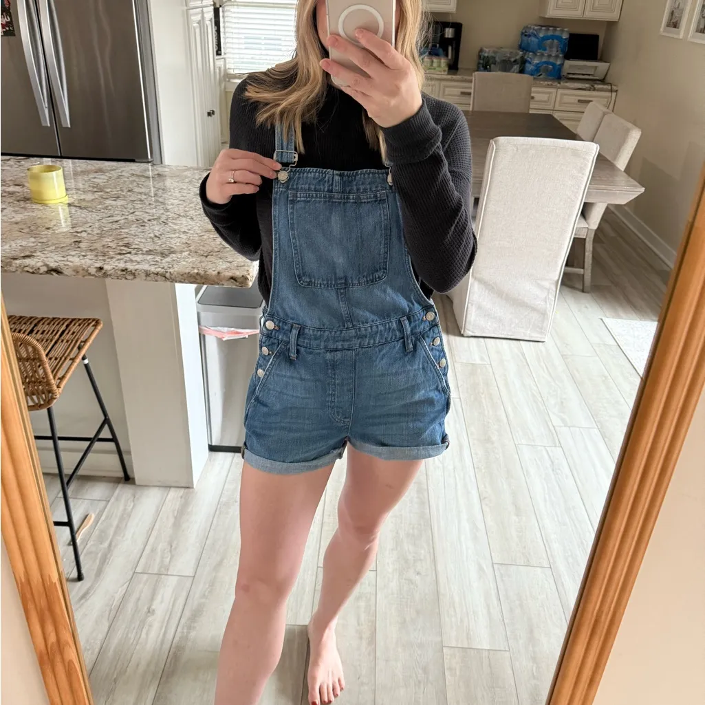 Madewell Denim Short Overalls Biballs Blue Jean Shorts Size M - Image 4