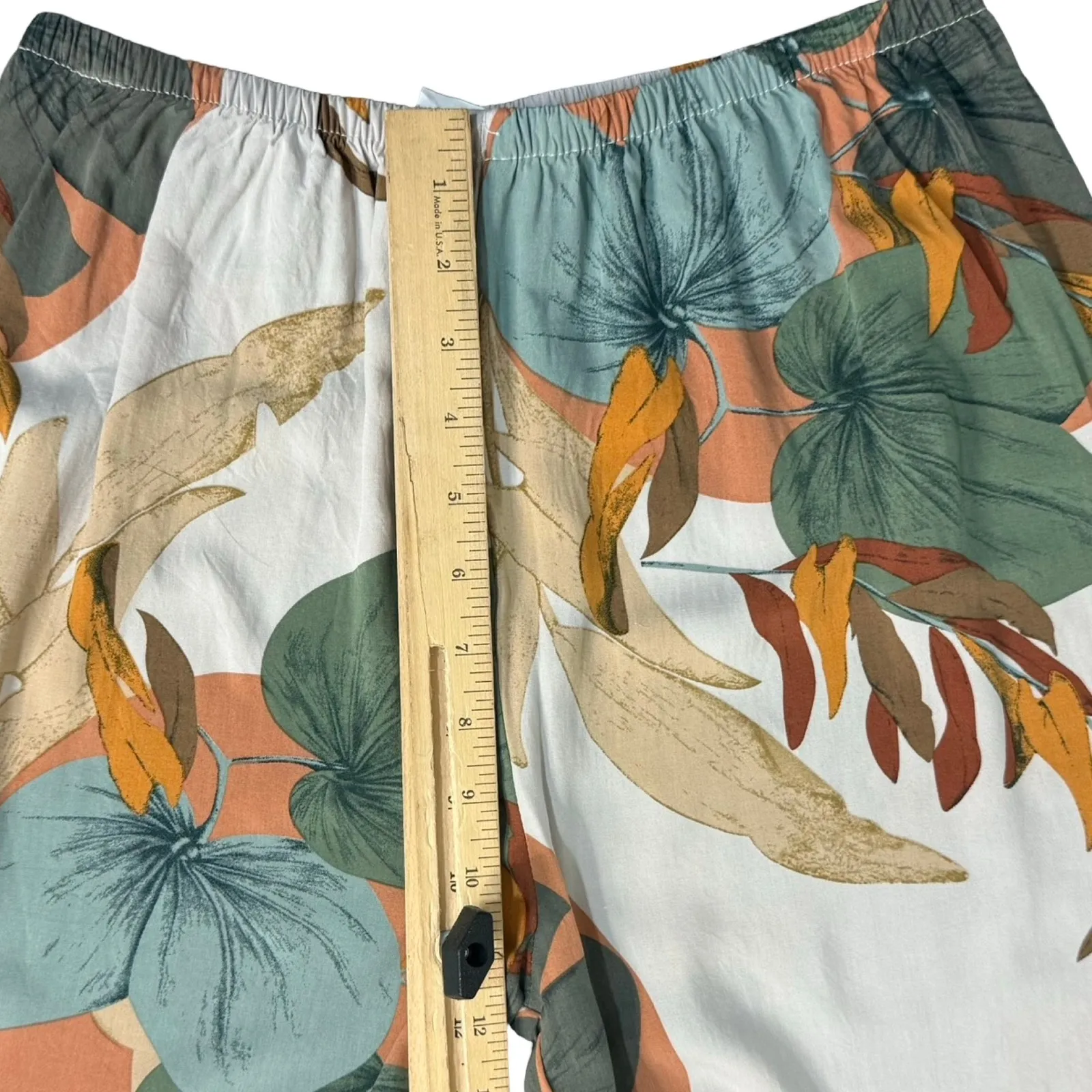 Tropical Floral White Green Orange 3-Piece Pajama Set Pants Tank Kimono size L - Image 4