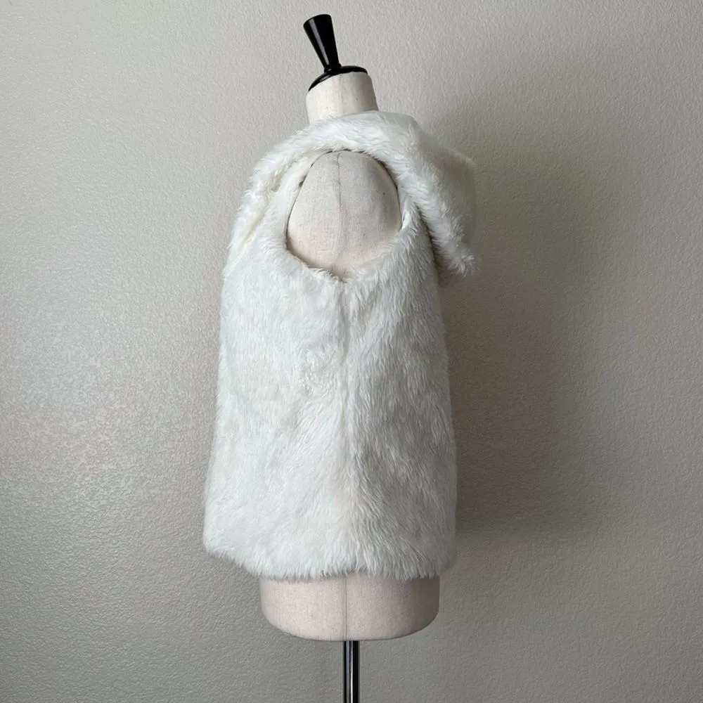 Rol White Faux Fur Sleeveless Open Front Hoodie Vest Size M - Image 4