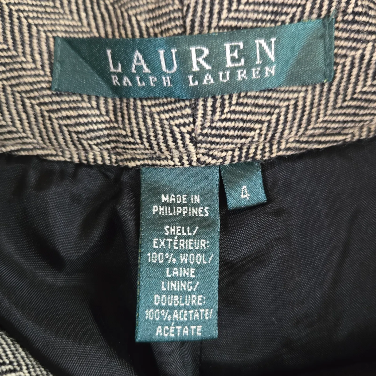 90s Vintage Lauren Ralph Lauren Gray Herringbone Wool Straight Trousers Size 4 - Image 3