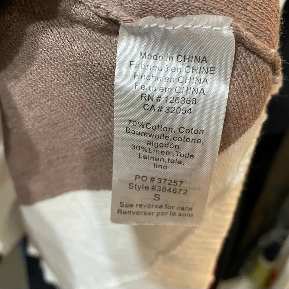 Anthropologie Left Of Center Brown Striped Linen Blend V Neck Sweater S Fall - Image 4