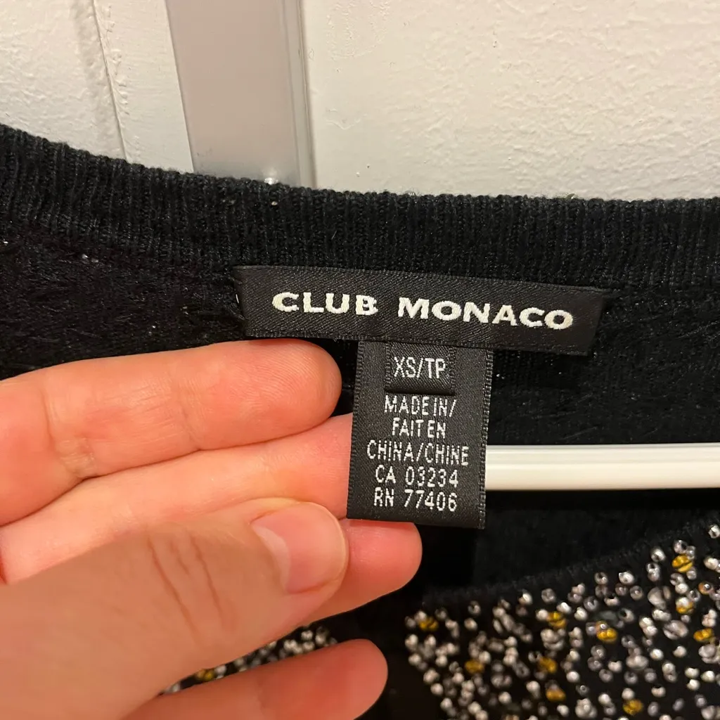 Club Monaco Black Sweater with Sparkling Collar - Image 3