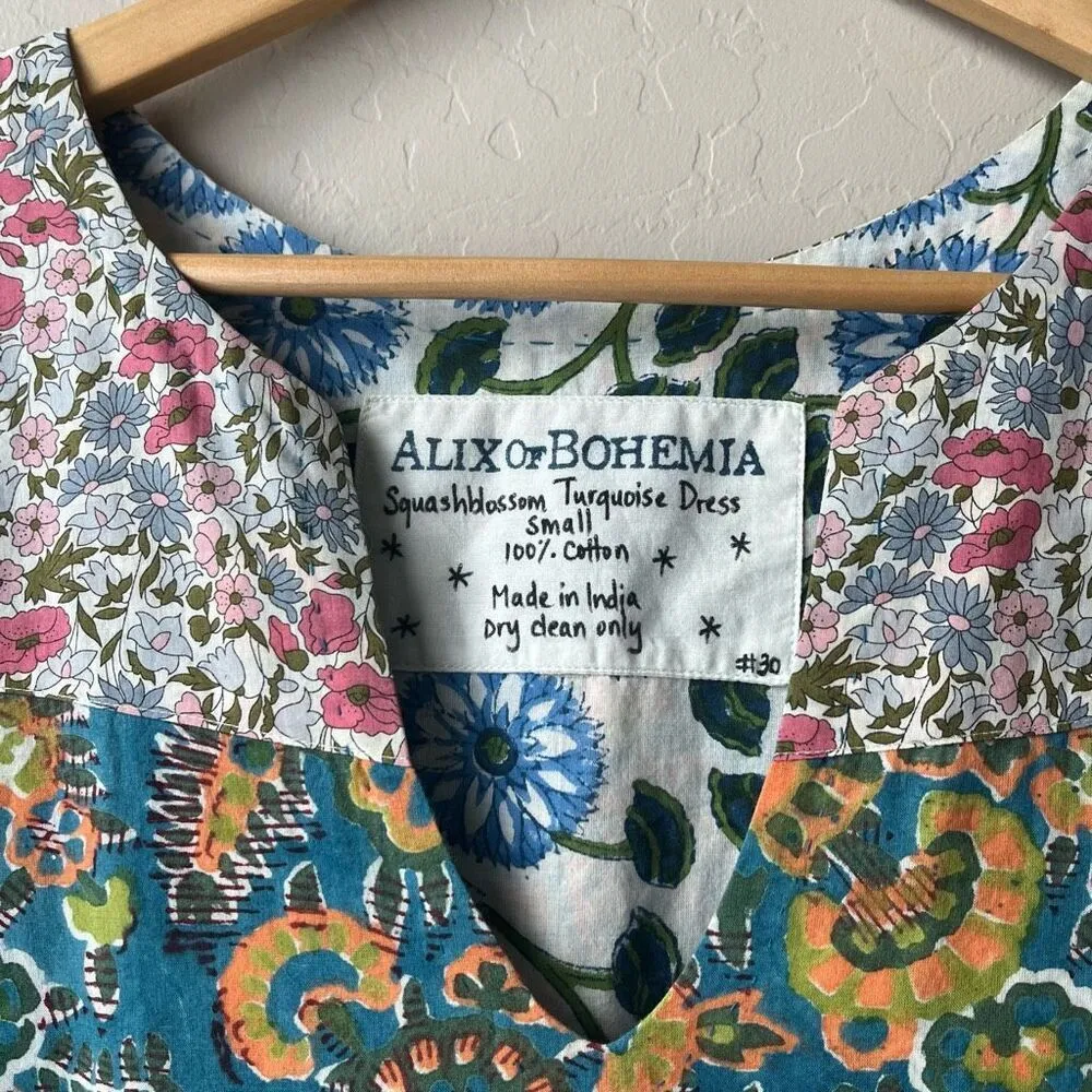 Alix of Bohemia Squash Blossom Turquoise Print Tiered‎ Mini Dress Size Small Blue - Image 5