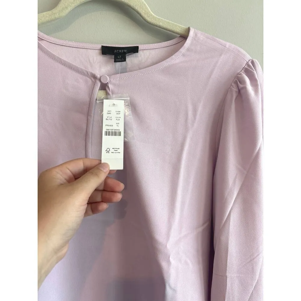 NWT J.Crew Puff-Sleeve Satin Back Crepe Top In Lavender Size Large Tall - Image 3